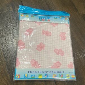 Vintage Flannel Receiving Blanket Pink Bears and Checkered NYCE Kids 24"x30" NEW